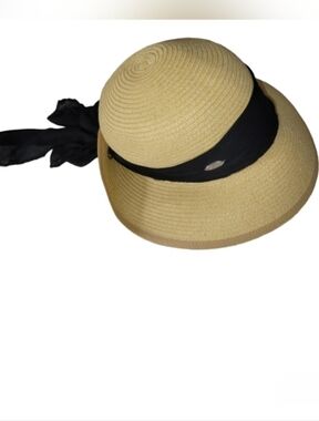Kallina Sun Hat with Black Ribbon Band and Bow - UPF 50 + - Like New